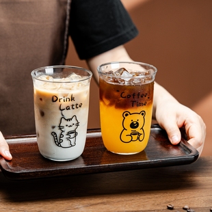新款高颜值高硼硅玻璃水杯女生动物杯家用喝饮料果汁奶茶咖啡杯子