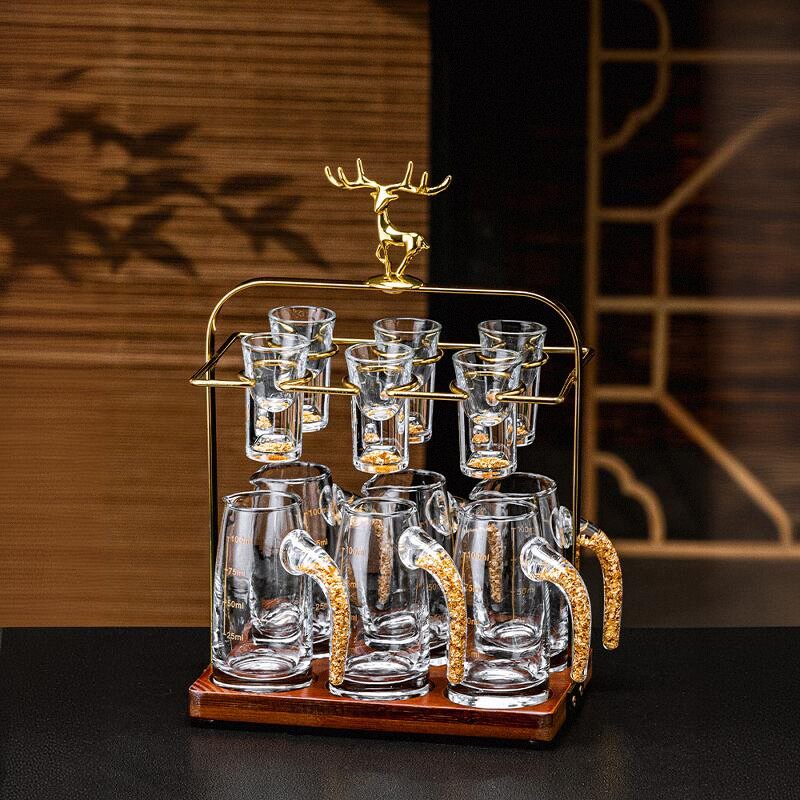 高档轻奢水晶金箔白酒杯分酒器套装家用一口杯小酒杯二两白酒酒具