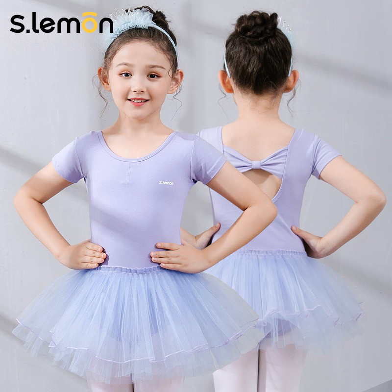 slemon新款儿童舞蹈服女童夏季短袖芭蕾舞裙子幼儿跳舞练功连体裙