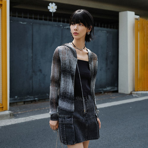 【都市画境】随性女士开衫26秋季新款连帽亚麻宽松显瘦开衫毛衣