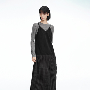 【典雅自持】气质优雅中长款吊带连衣裙26春季新品纯色拼接百褶裙