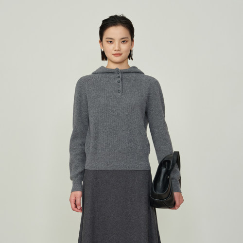 【反季特惠】半开领连帽毛衣女26冬季新款休闲长袖立领上衣针织衫