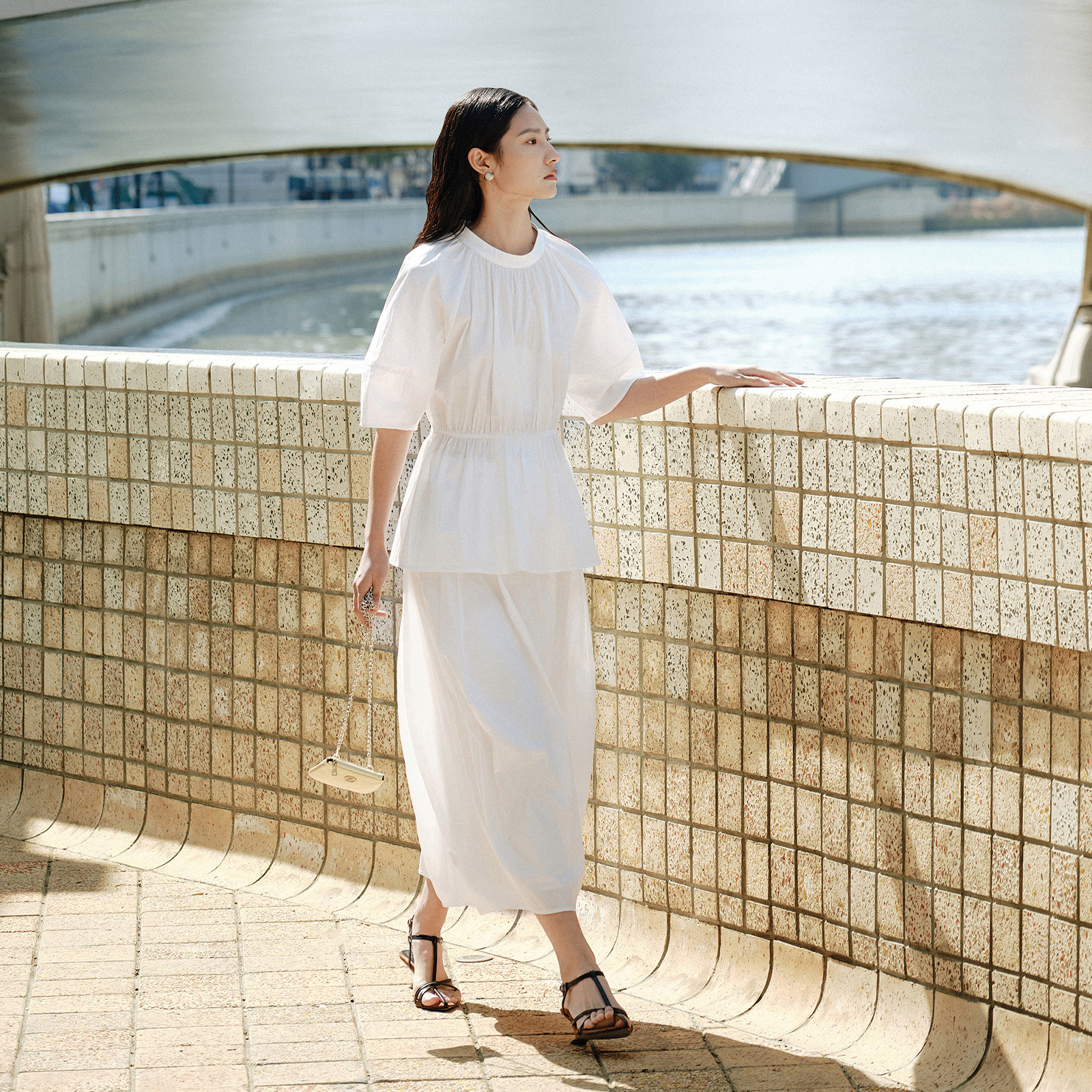 【悠然伊夏】高腰半身裙女2026夏季新款女白色花苞长裙温柔优雅风