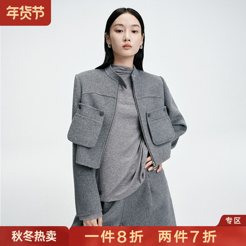2025冬季新款纯羊毛外套女柔软舒适休闲宽松口袋设计感立领短大衣,女装/女士精品,毛呢外套,淘宝优惠券,粉丝福利购,淘宝优惠卷