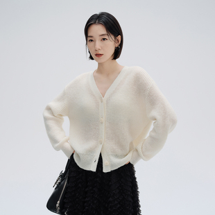 V领上衣羊毛简约时尚 2025秋季 休闲百搭纯色针织开衫 毛衣开衫 新品