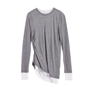 T恤女休闲时尚 天丝长袖 百搭针织拼接假两件打底上衣 新品 2026春季