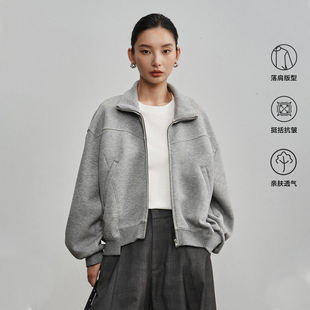 外套女26春通勤现代风短外套女立领宽松廓形夹克 短款 静酷通勤