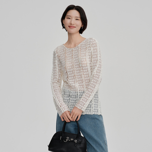 纯色针织T恤女士气质优雅圆领勾花镂空百搭蕾丝上衣673 8CT69153