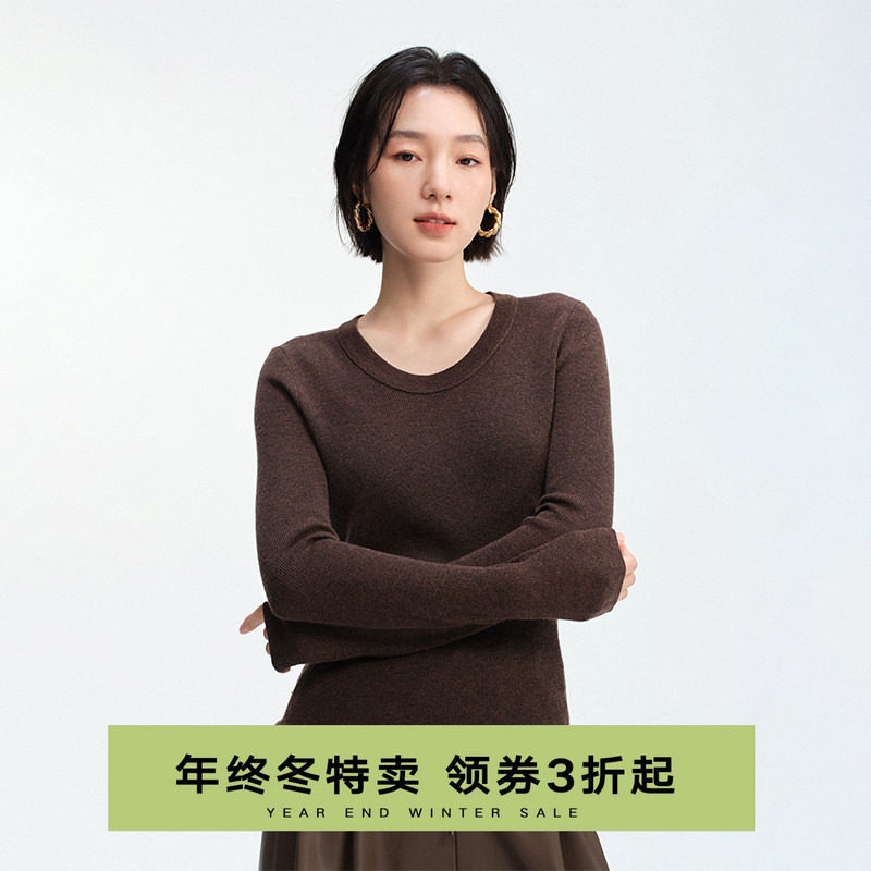 2026春季新品圆领套头毛衣女休闲时尚百搭圆领舒适羊毛混纺针织衫