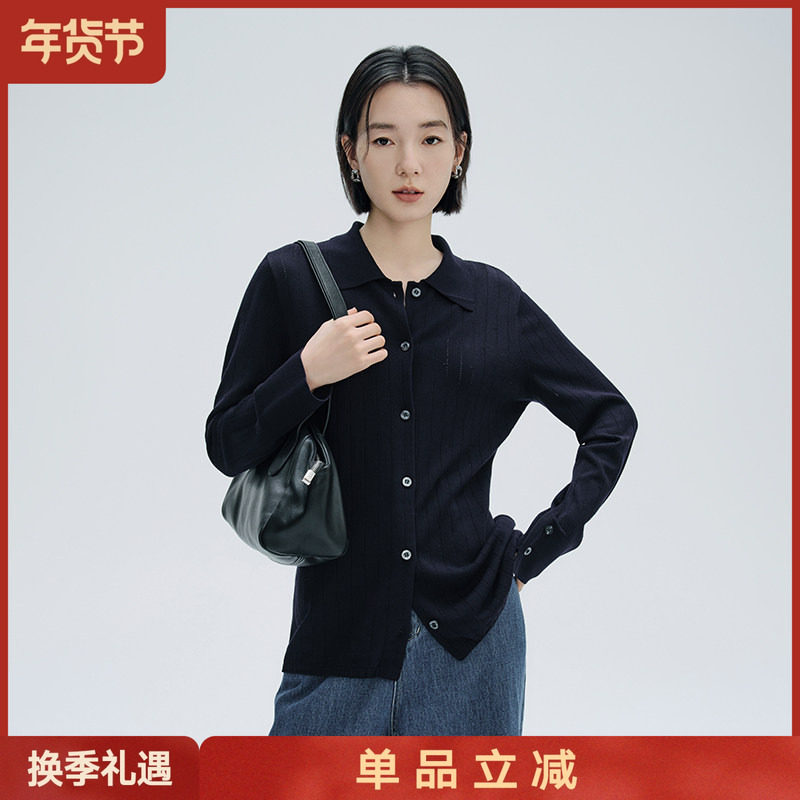 2025秋季新品时尚百搭针织衫女韩版翻领宽松显瘦气质纯色套头上衣