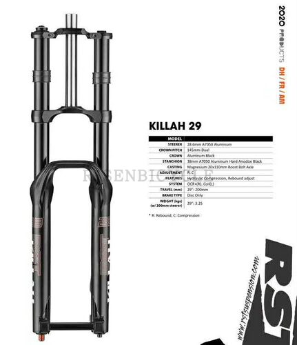 台湾RST KILLAH-29 29寸速降冲山车双肩避震前叉 软尾气叉200行程
