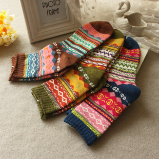 caramella新品特价秋冬复古女士棉袜 时尚民族风袜子