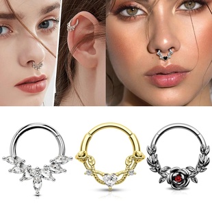 鼻环镶锆石鼻中隔复古宫廷钛钢杆耳饰耳骨环防过敏穿刺欧美1.2mm