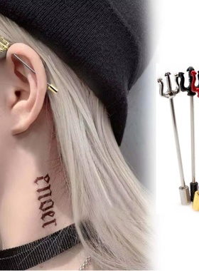 欧美出口316L钛钢防过敏三叉耳朵杠铃耳骨钉 Industrial Barbell