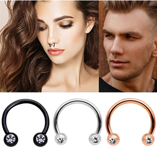 欧美钛钢闪亮带钻耳骨圈鼻环唇环乳钉乳环穿刺饰品耳骨钉马蹄环