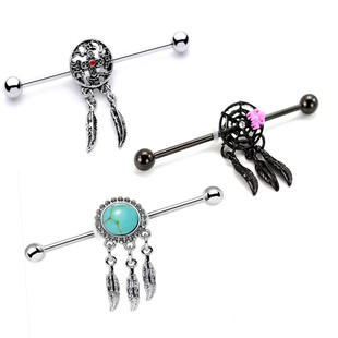 追梦人钛钢特长杆双耳洞穿刺饰品耳骨钉耳桥耳钉工业杠铃长耳骨杆
