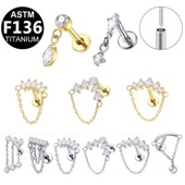 医用钛合金养耳洞耳钉女插针款 链条耳蜗耳骨钉防过敏流苏吊坠唇钉