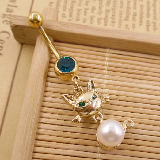 欧美时尚镶钻可爱小狐狸猫咪肚脐扣肚脐环脐钉 速卖通货源