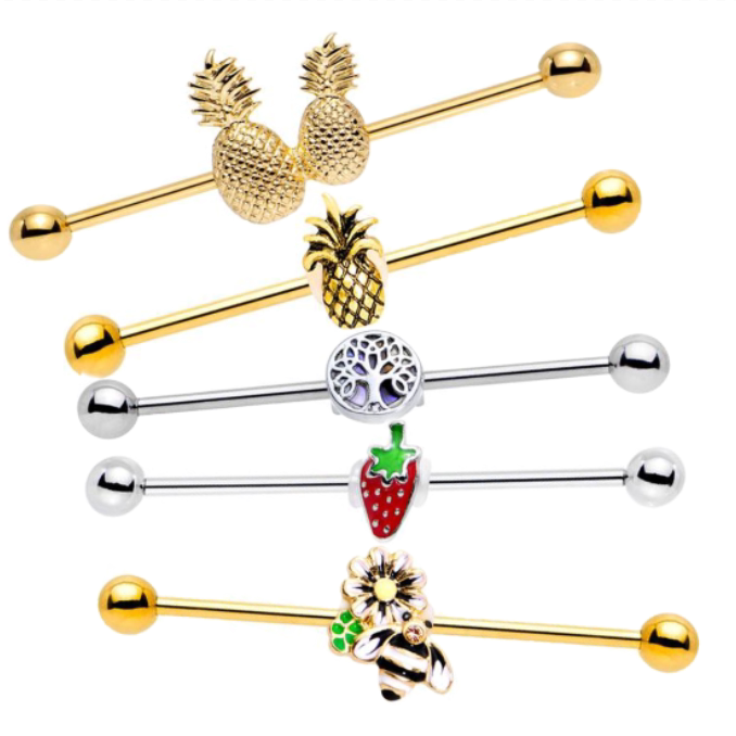 欧美网红明星同款穿孔医用钢镶嵌长杆双耳洞耳骨钉耳桥钉过桥耳环