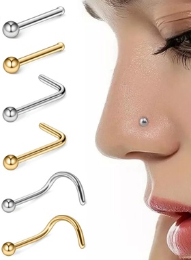 进口2mm球ASTMF36植入级别钛鼻钉耳骨钉银色弯鼻钉防脱落养鼻洞