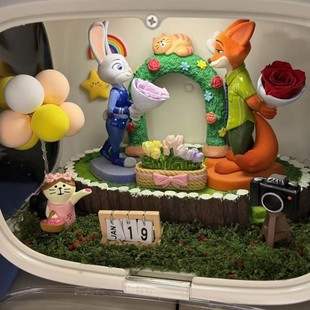 疯狂动物城甜蜜依靠桌面摆件可爱朱迪尼克周边盲盒公仔车载装饰