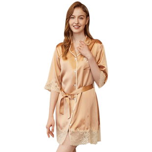 舒绸坊重磅真丝睡裙七分袖衬衫款性感100%桑蚕丝绸真丝睡衣女夏季