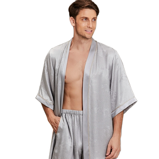 舒绸坊重磅桑蚕丝绸睡衣男士夏季薄款真丝睡袍浴袍休闲家居服春夏