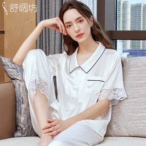 舒绸坊重磅真丝睡衣女士夏季短袖高级感蕾丝两件式桑蚕丝家居服套
