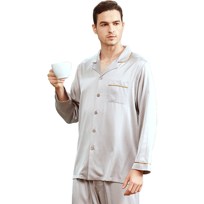 舒绸坊男士重磅桑蚕丝睡衣套装