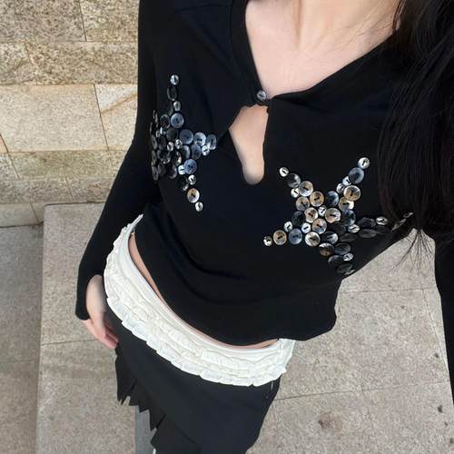 甜酷短款高腰修身显瘦打底上衣