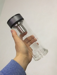 万象双层玻璃杯加厚耐高温防烫杯子带茶漏车载水杯V198L/199/200L