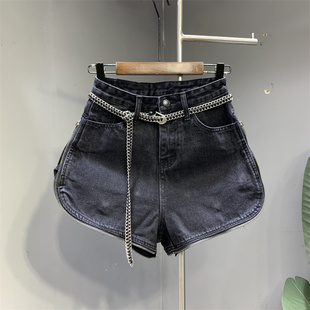 欧货2026春夏新款个性拉链圆弧形设计感黑色牛仔短裤时尚辣妹热裤