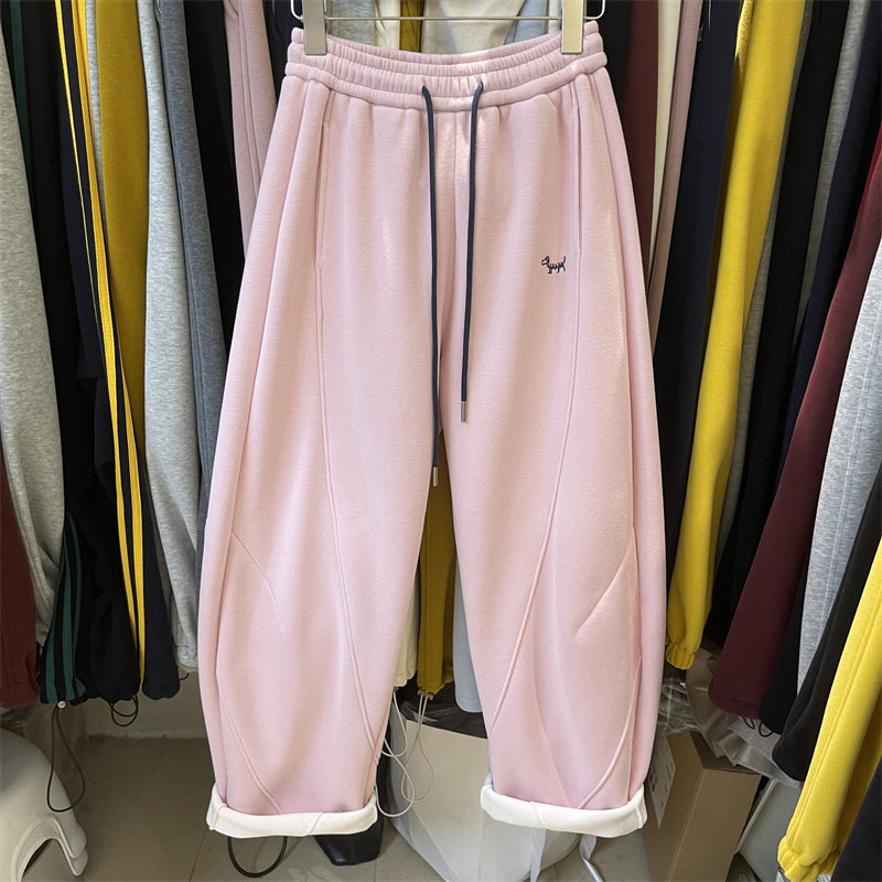 洋气粉色减龄刺绣宽松哈伦弯刀裤女2024冬季新款加厚加绒休闲卫裤,女装/女士精品,卫裤,淘宝优惠券,粉丝福利购,淘宝优惠卷