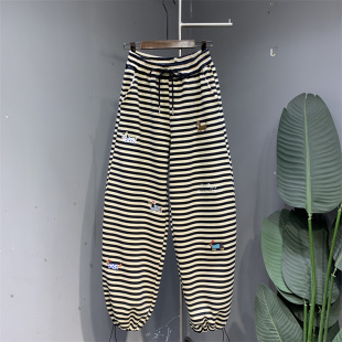 百搭束脚裤 条纹小狗刺绣加绒加厚宽松显瘦休闲裤 时尚 新款 2026冬季