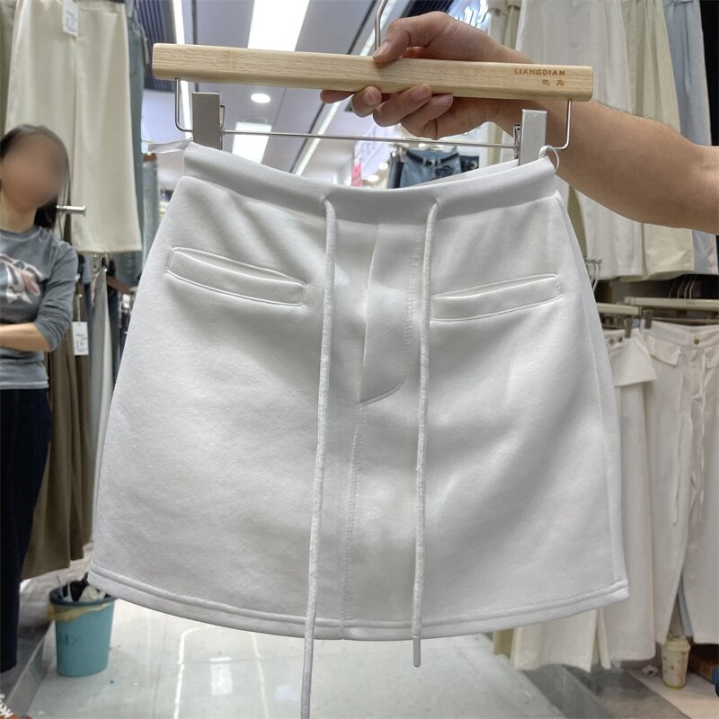 夏季休闲时尚气质百搭女士a字半身裙高腰抽绳口袋松紧腰包臀短裙