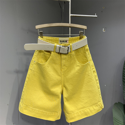 黄色休闲五分牛仔裤欧货2026年夏款洋气时尚简约百搭宽松阔腿短裤