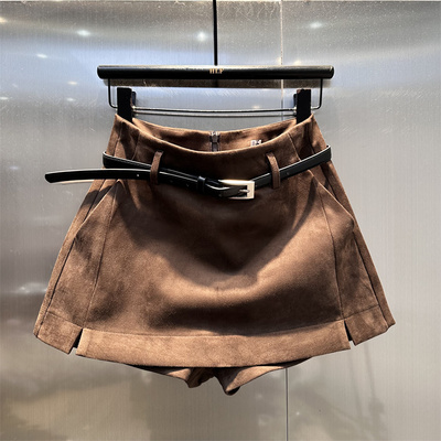 美式复古辣妹纯色鹿皮绒半身裙女2025年秋季新款高腰显瘦A字裙裤