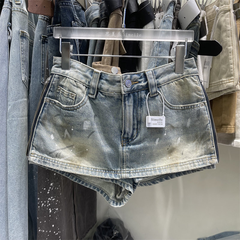 夏季性感风拉链款中腰女士水洗牛仔短裙印染工艺时尚百搭a字裙裤