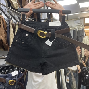 复古牛仔短裤女2026秋季高腰显瘦百搭紧身提臀黑色热裤