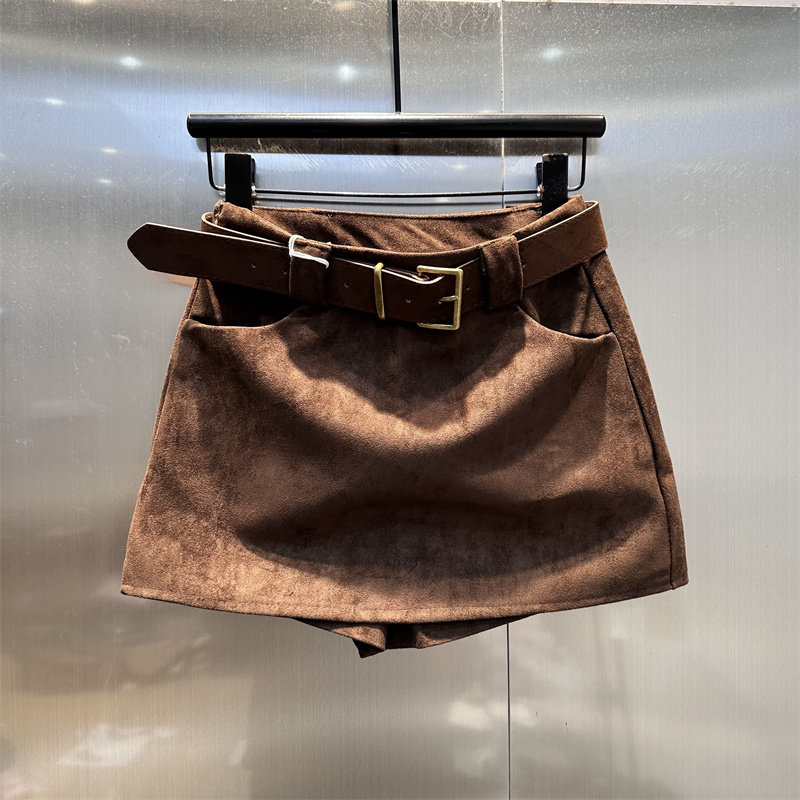 美拉德咖色鹿皮绒半身短裙女2025冬季新款时尚洋气辣妹防走光短裙