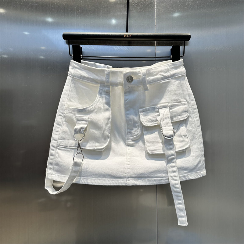 原创欧货2026春夏新款白色牛仔工装裙高腰辣妹性感包臀小个子短裙