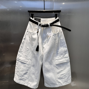 洋气大口袋设计工装牛仔裤女2026夏季新款时髦百搭阔腿8分裤潮