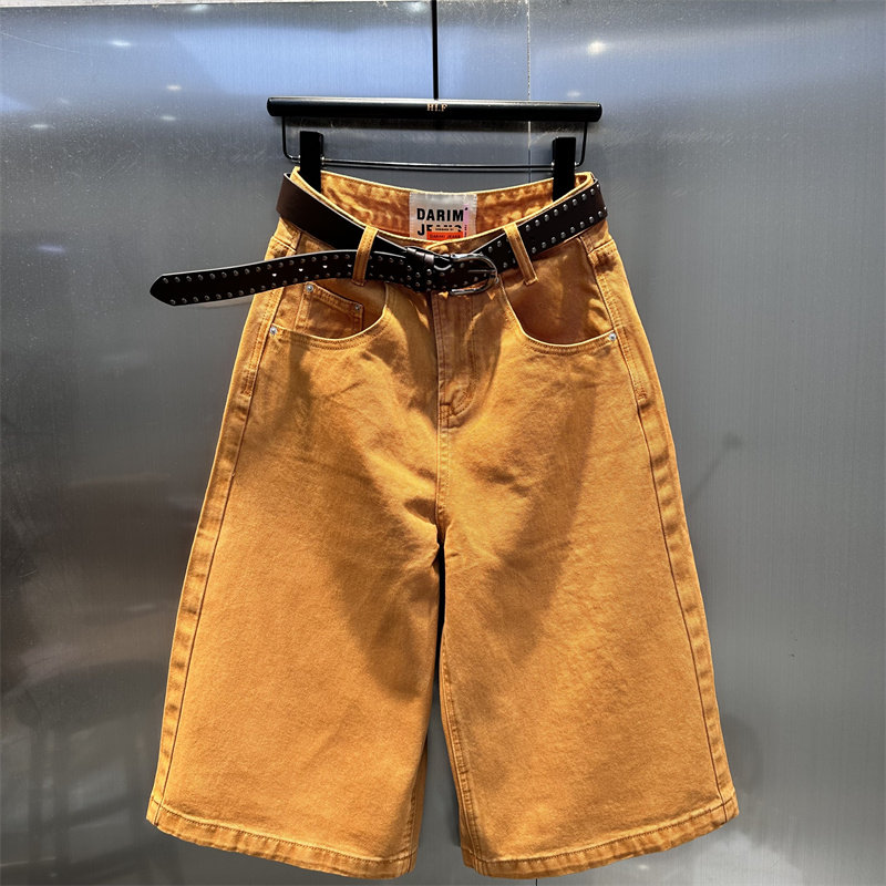 亮橘色小众洋气气质牛仔中裤女2026年春季新款百搭时尚高腰阔腿裤