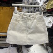 时尚 韩系米白色灯芯绒半身裙女2025年冬季 新款 高腰气质A字短裙