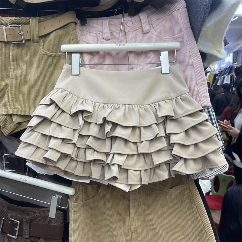 卡其色甜美减龄气质百搭木耳边半身裙女2026年春季新款防走光短裙,女装/女士精品,半身裙,淘宝优惠券,粉丝福利购,淘宝优惠卷