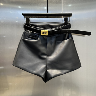 女高腰显瘦a字短裤 2026秋冬新款 通勤休闲高品质气质百搭PU皮裤