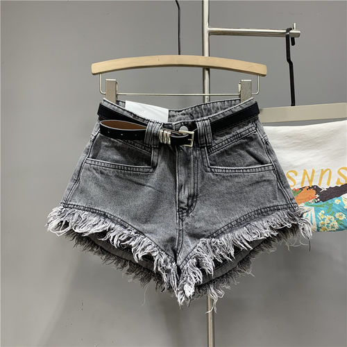 女士牛仔热裤高腰宽松短裤a字