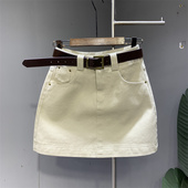 杏色气质百搭牛仔裙女2026年夏季 洋气a字显瘦包臀短裙女 时尚