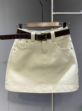 杏色气质百搭牛仔裙女2025年夏季时尚洋气a字显瘦包臀短裙女