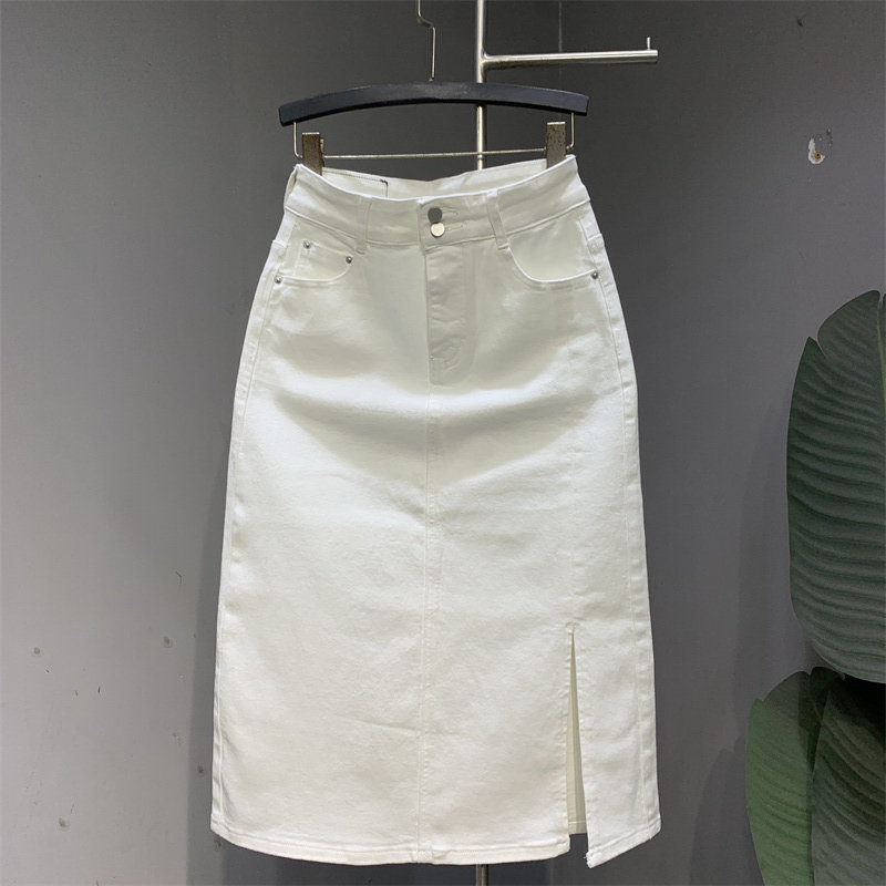 通勤风侧开叉时尚百搭牛仔半身裙2025春夏新款修身显瘦A字中长裙